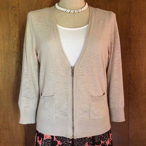 Forever 21 Taupe Cropped Zip Front V-Neck Sweater